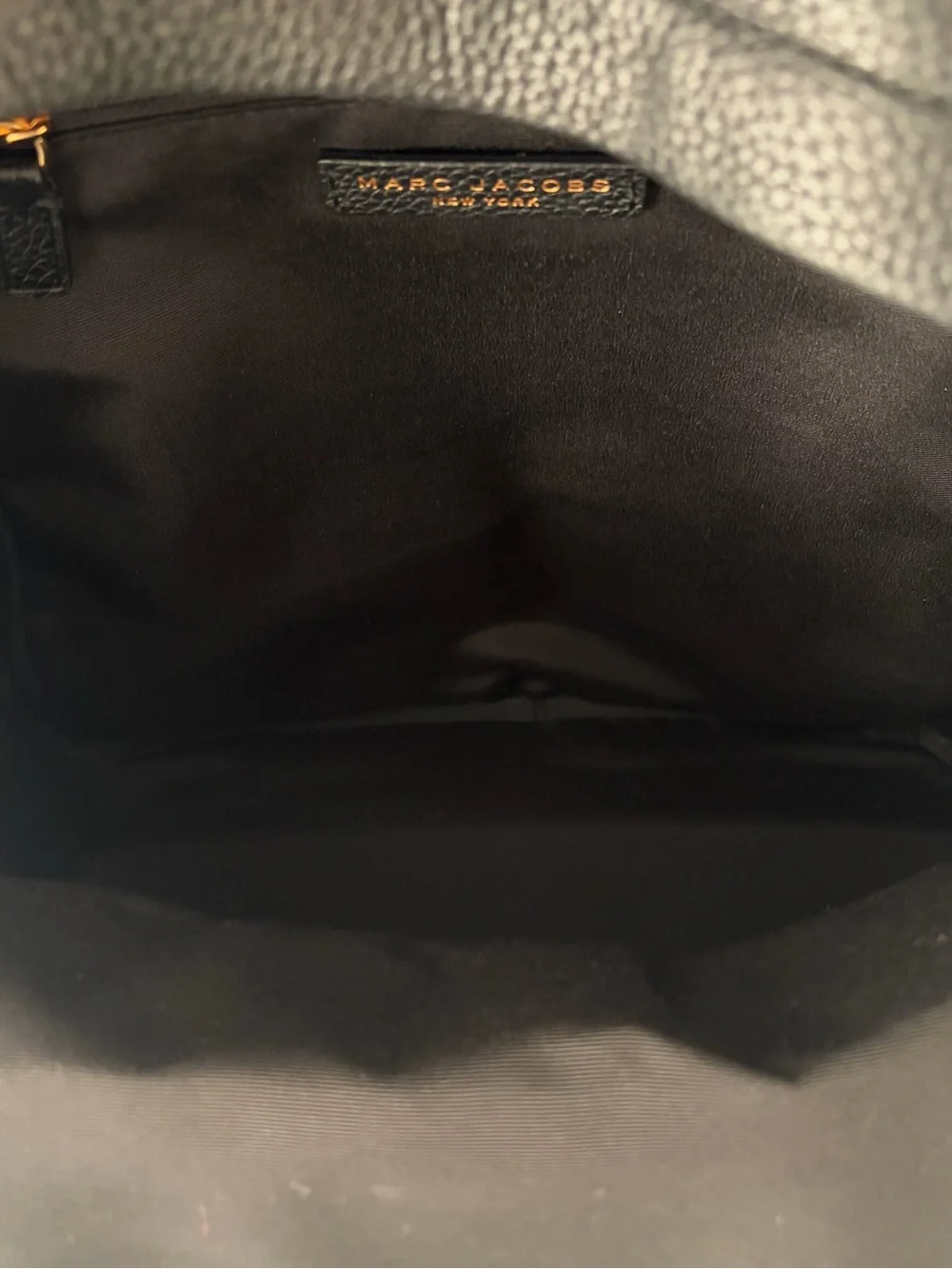 Marc Jacobs Black Pebbled Leather Backpack with Gold Accents
